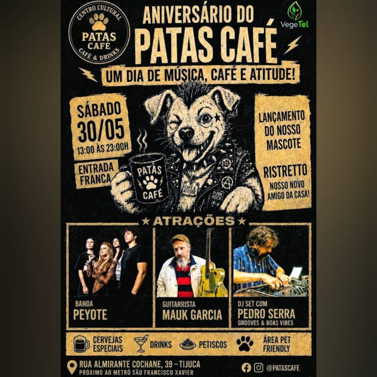 PATAS CAFÉ: Festa de 1 ano com Peyote, Mauk Garcia e DJ Pedro Serra (RJ)